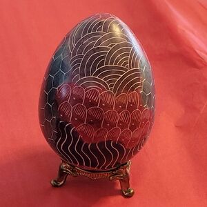 Decorative Red and Black Egg Art Piece